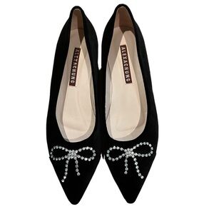 AlexaChung Black Crystal Bow Embellished Velvet Kitten Heels Size EU 41